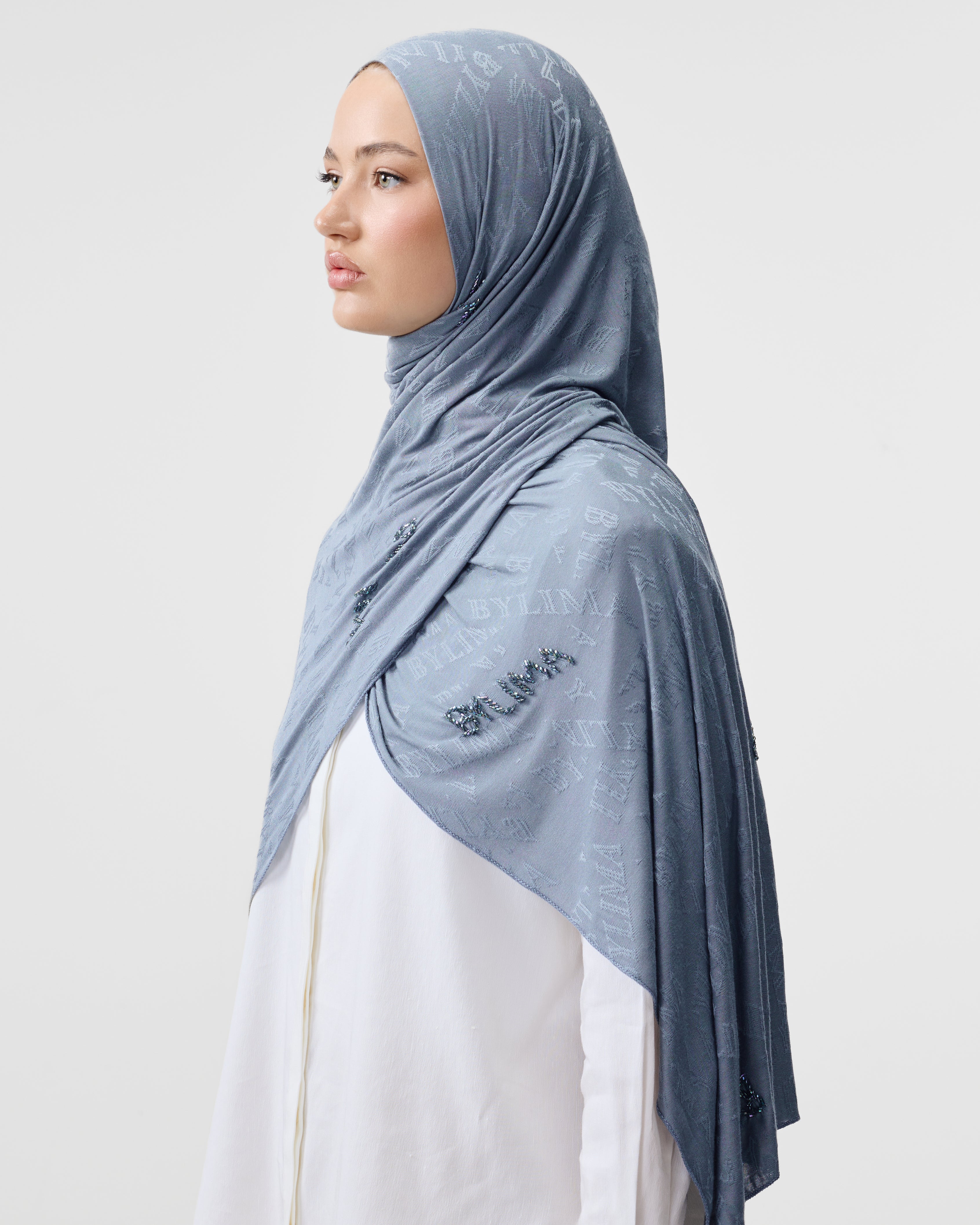 TYPOGRAPHY SCARF 'STONE BLUE'